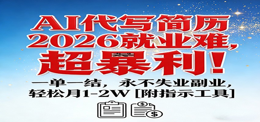 AI代写简历，2026就业难，超暴利！一单一结，永不失业副业，轻松月1-2W【附指令工具】-小目标云网创