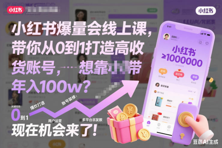 小红书爆量会线上课，带你从0到1打造高收益带货账号，想靠小红书带货年入100w？现在机会来了！-小目标云网创