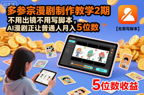 多参宗漫剧制作教学2期,不用出镜不用写脚本,AI漫剧正让普通人月入5位数(更新)-小目标云网创