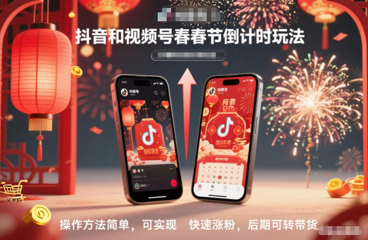 抖音和视频号,春节倒计时玩法,操作方法简单,可实现快速涨粉,后期可转带货-小目标云网创