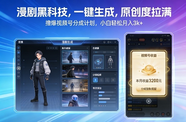 漫剧黑科技，一键生成，原创度拉满，撸爆视频号分成计划，小白轻松月入3k+-小目标云网创