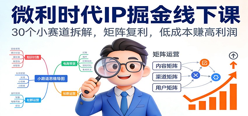 微利时代IP掘金线下课：30个小赛道拆解，矩阵复利，低成本赚高利润-小目标云网创