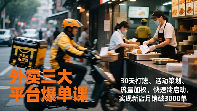 外卖三大平台爆单课，30天打法、活动策划、流量加权，快速冷启动，实现新店月销破3000单-小目标云网创