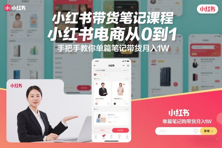 小红书带货笔记课程，小红书电商从0到1，手把手教你单篇笔记带货月入1W-小目标云网创