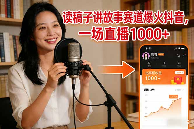 读稿子讲故事赛道爆火抖音,一场直播日入1000+-小目标云网创