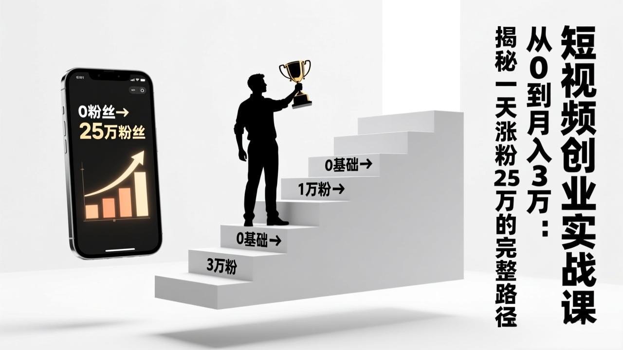 短视频创业实战课：从0到月入3万：揭秘一天涨粉25万的完整路径-小目标云网创