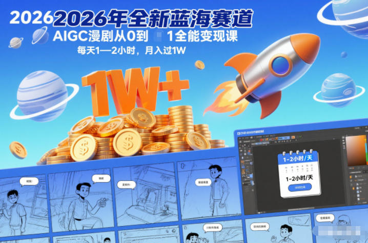 2026年全新蓝海赛道AIGC漫剧从0到1全能变现课,每天1—2小时,月入过1W-小目标云网创