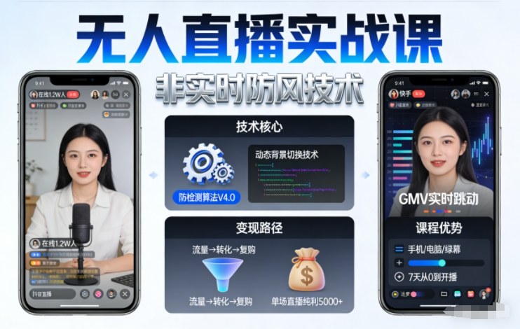 宝子哥无人直播实战课，非实时防风技术，聚焦抖音快手等平台直播带货，轻松开启直播变现之路(更新2026)-小目标云网创