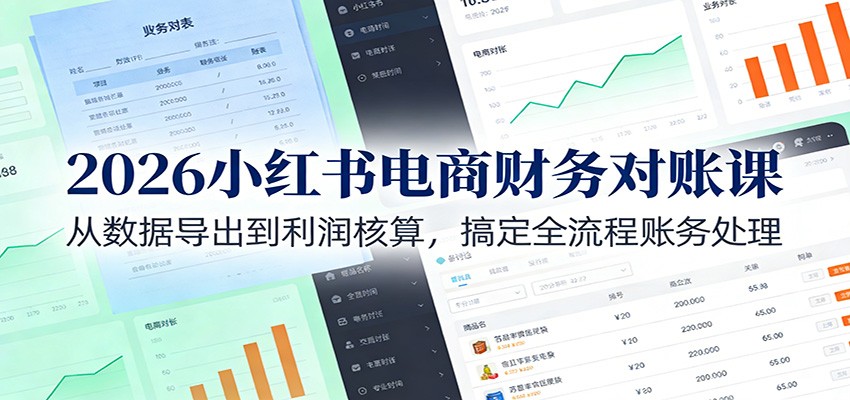 2026小红书电商财务对账课：从数据导出到利润核算，搞定全流程账务处理-小目标云网创