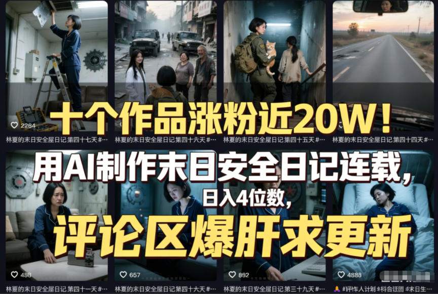 十个作品涨粉近20W!用AI制作末日安全日记连载,日入4位数,评论区爆肝求更新(附详细步骤)-小目标云网创