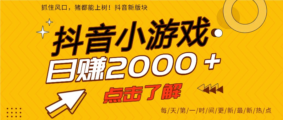 5年爆火的抖音小游戏项目,一部手机日入2000+-小目标云网创