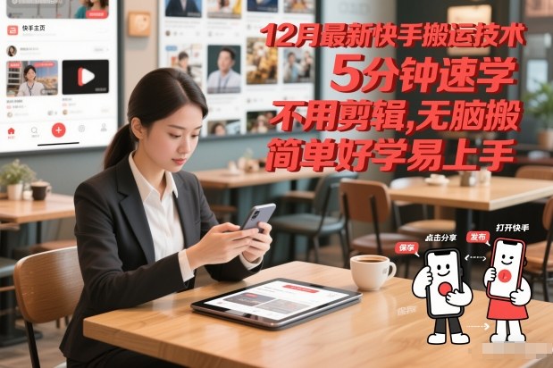 12月最新快手搬运技术，5分钟速学，不用剪辑无脑搬，简单好学易上手-小目标云网创