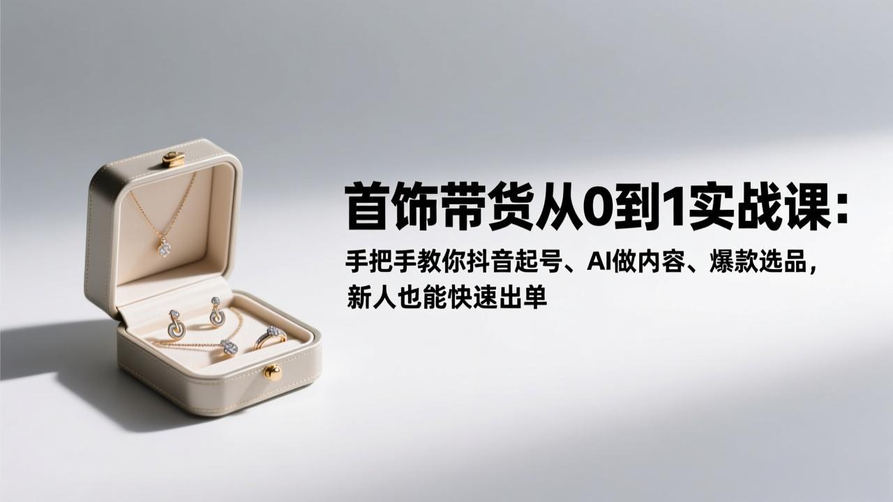 首饰带货从0到1实战课：手把手教你抖音起号、AI做内容、爆款选品，新人也能快速出单-小目标云网创