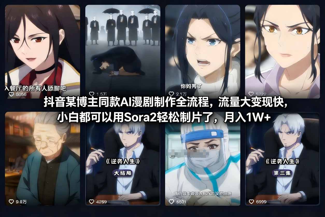 抖音某博主同款AI漫剧制作全流程，流量大变现快，小白都可以用Sora2轻松制片了，月入1W+-小目标云网创