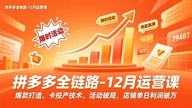 拼多多全链路-12月运营课,爆款打造、卡投产技术、活动破局,店铺单日利润破万-小目标云网创