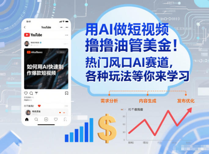 用AI做短视频撸油管美金，热门风口AI赛道，你不做我做，各种玩法等你来学习-小目标云网创