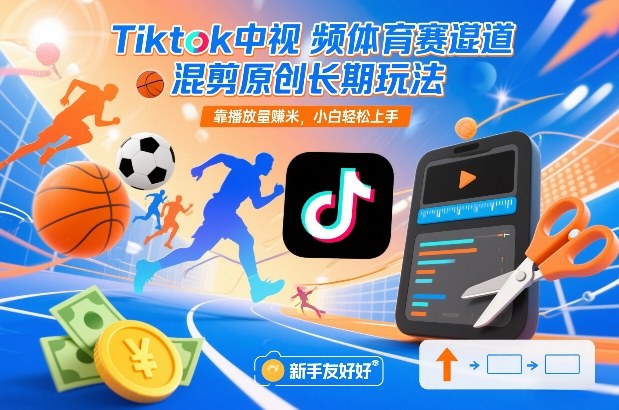 Tiktok中视频体育赛道混剪原创长期玩法,靠播放量賺米,小白轻松上手-小目标云网创