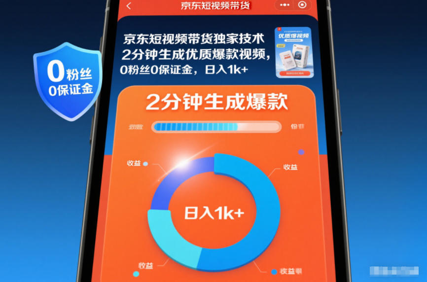 京东短视频带货独家技术,2分钟生成一条优质爆款视频,0粉丝0保证金,日入1k+【揭秘】-小目标云网创