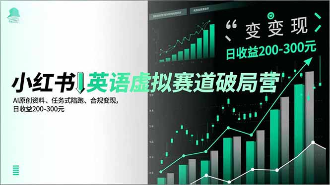 小红书英语虚拟赛道破局营，AI原创资料、任务式陪跑、合规变现，日收益200-300元-小目标云网创