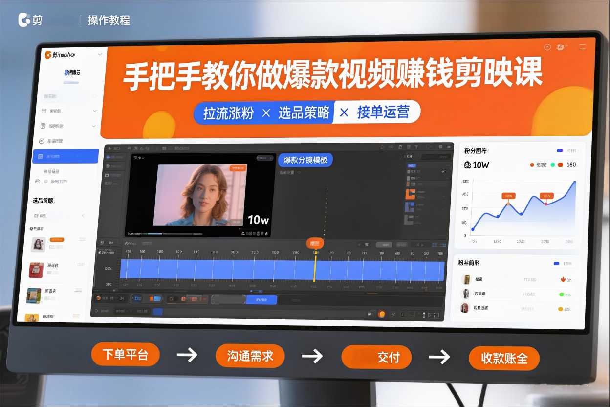 手把手教你做爆款视频赚钱剪映课，手把手教学拉流涨粉、选品策略和接单运营(更新2026)-小目标云网创