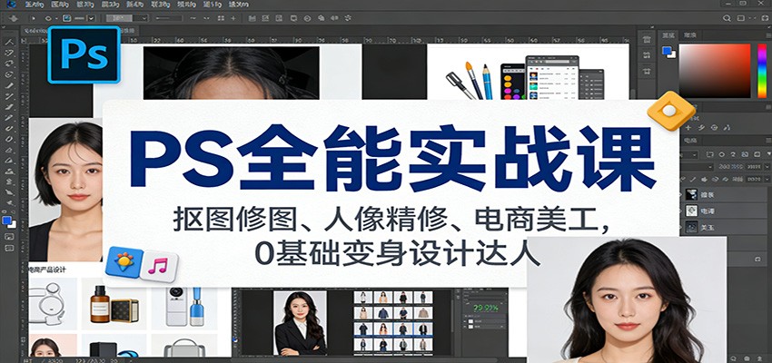 PS全能实战课：抠图修图、人像精修、电商美工，0基础变身设计达人-小目标云网创
