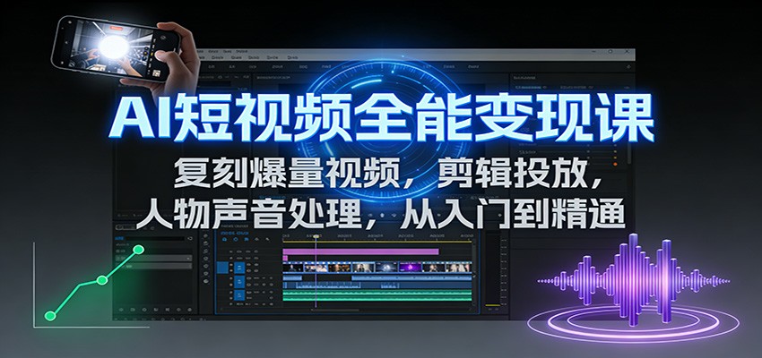 AI短视频全能变现课：复刻爆量视频，剪辑投放，人物声音处理，从入门到精通-小目标云网创