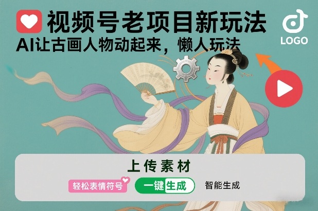 视频号老项目新玩法,AI让古画人物动起来,懒人玩法,附详细教程-小目标云网创